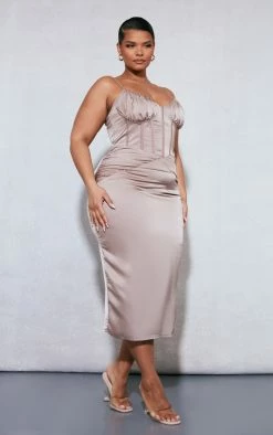 Plus Mocha Ruched Bust Satin Midi Dress -US Dresses Sales Store 93a31e5bb666936cce7f968dd476bf459d6a5dbe cnd4874 3