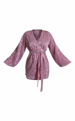 Pink Sequin Wrap Balloon Sleeve Shift Dress -US Dresses Sales Store 9427a1036327acf8af7942ea0c983fa455aa4107 cnb8719 5