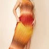Brown Ombre Plisse One Shoulder Scoop Back Maxi Dress