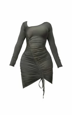 Shape Khaki Slinky Asymmetric Neckline Ruched Bodycon Dress 11 Shape Khaki Slinky Asymmetric Neckline Ruched Bodycon Dress -US Dresses Sales Store 9449e85d1420927f17258f254e88e9707b8d9295 cnc8790 5