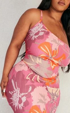 Plus Pink Floral Plisse One Shoulder Midi Dress -US Dresses Sales Store 94737f823cd5a55a03d3ff52026abee3e845bdf7 cnd9048 4