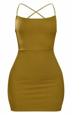 Petite Olive Ribbed Lace Up Back Bodycon Dress -US Dresses Sales Store 94fa65aadc6f7e61fc5bda9ee81439afba8c1051 cnd4339 5