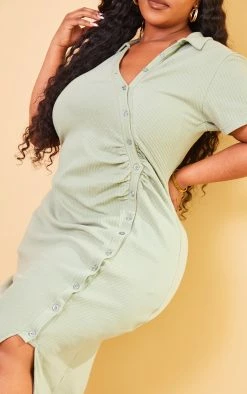 Plus Sage Green Rib Button Front Midi Shirt Dress -US Dresses Sales Store 961c211e4aa6bd01f560c5062de639d5ca0ccf8b cmw4133 5