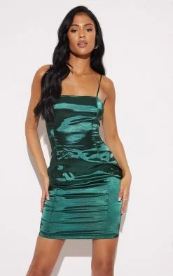 Tall Emerald Green Satin Strappy Straight Neck Bodycon Dress -US Dresses Sales Store 962b167f492f700c1e46ac142a5051180a490f07 cmu9005 4