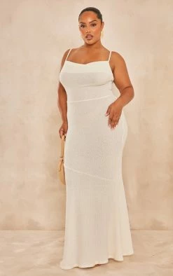 Plus White Sheer Textured Cowl Neck Strappy Maxi Dress