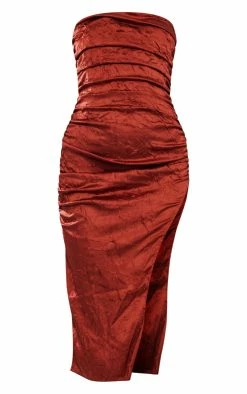 Rust Crinkle Satin Bandeau Split Midi Dress -US Dresses Sales Store 979c1ce9d83d3e6ea2fd002abeca740da85d2e51 cnb3641 5