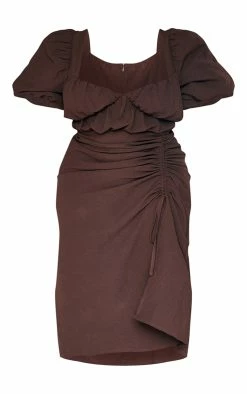 Plus Chocolate Puff Sleeve Ruched Side Split Midi Dress -US Dresses Sales Store 98df88993fe10c10ebeaa90dc0fa6bbea3c24214 cnb6990 5
