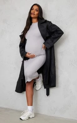 Maternity Grey Marl Ribbed Crew Neck Midi Dress -US Dresses Sales Store 99317b2cba3a550cc887efc4d23f8493c4b8d195 cnd0533 3
