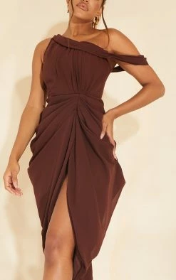 Chocolate Chiffon Asymmetric Strap Draped Midi Dress -US Dresses Sales Store 9bcdd637a2c2c00e1bc6cea9e0e78f8346532c15 cmu6117 5