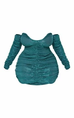 Plus Emerald Green Sequin Bardot Ruched Long Sleeve Bodycon Dress -US Dresses Sales Store 9c6b92ca15e6e154718ed8d6de470a4c9311b977 cnb4194 5