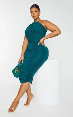 Plus Emerald Green Slinky Ruched One Shoulder Longline Midi Dress 9 Plus Emerald Green Slinky Ruched One Shoulder Longline Midi Dress -US Dresses Sales Store 9cd311995753956a235449b8651761a144bfe196 cmu8698 4