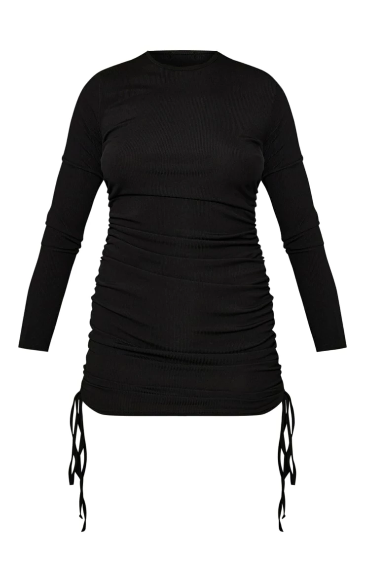 Black Thick Rib Ruched Side Bodycon Dress 7 Black Thick Rib Ruched Side Bodycon Dress - Image 5