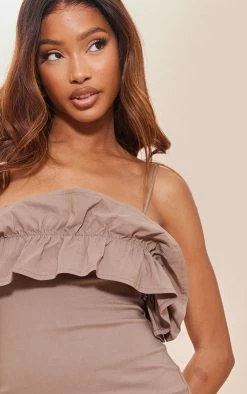 Taupe Stretch Woven Frill Detail Bodycon Dress -US Dresses Sales Store 9e206d7843d34c7f7de7bd45e85c28fd6ece8f60 cnd5429 4