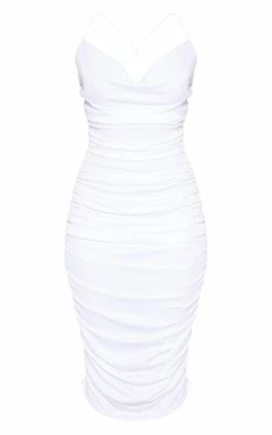 White Crinkle Texture Ruched Cowl Neck Midi Dress -US Dresses Sales Store 9e7cb211140e41dfd6435b6709568648f214a699 CMF0828 3