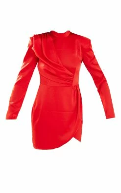 Red Textured Satin High Neck Drape Bodycon Dress -US Dresses Sales Store a0bc4ef66be40de86ae343b1636d3921c7e3920a cnd2022 5