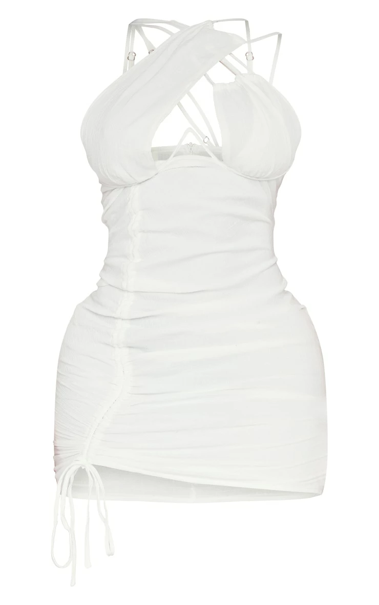 Shape Cream Woven Cup Detail Ruched Side Bodycon Dress 7 Shape Cream Woven Cup Detail Ruched Side Bodycon Dress - Image 5