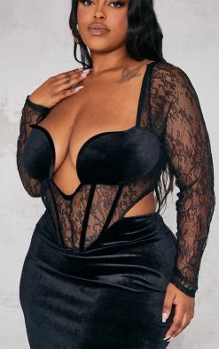 Plus Black Lace Detail Corset Velvet Midaxi Dress -US Dresses Sales Store a20f011fb47281aa3d83b2cf1f61cdc1f77aa3d5 cnb4171 4
