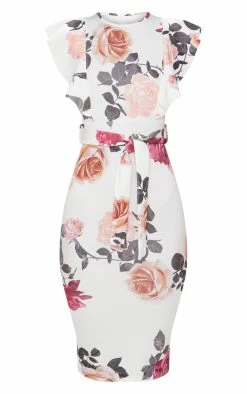 White Floral Print Frill Detail Midi Dress -US Dresses Sales Store a2b1f5ce9d7a2ecaba95bce36e24ee2c95a04e6e CLW2373 3