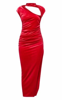 Red Halterneck Cut Out Chest Velvet Midaxi Dress -US Dresses Sales Store a2ecad2a1fe9492958d3f3d38f4fe4f4d6a59705 cnb7974 5