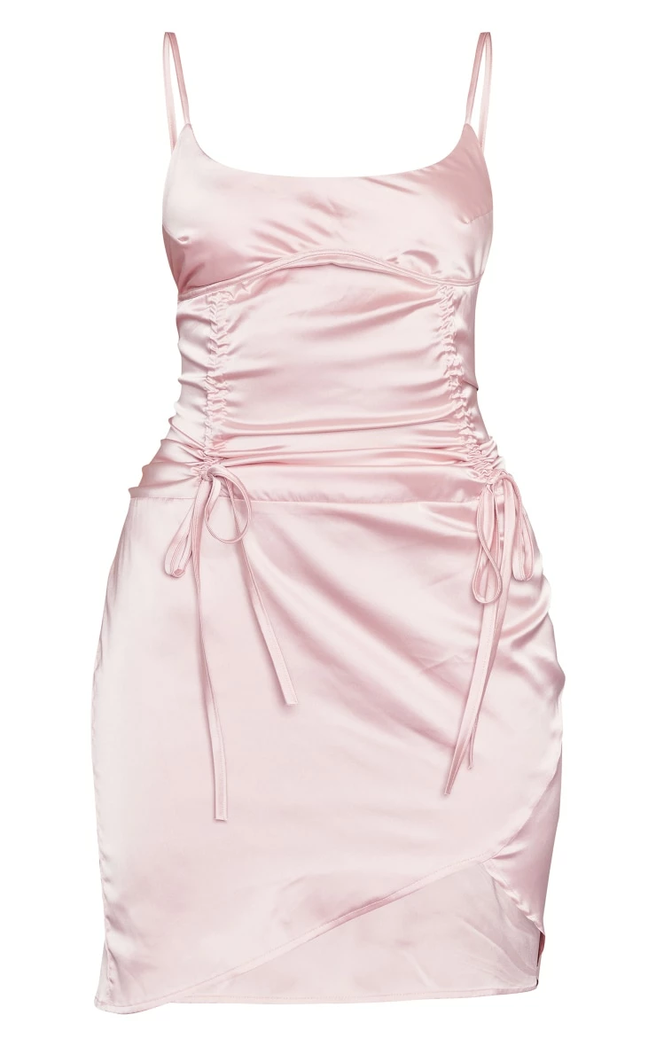 Rose Satin Underbust Detail Ruched Strappy Bodycon Dress 7 Rose Satin Underbust Detail Ruched Strappy Bodycon Dress - Image 5