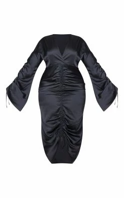 Plus Black Satin Ruched Plunge Bodycon Midi Dress -US Dresses Sales Store a35b03f23e64c3b03aefe777c06dca331a8d2f6f cmt2532 6