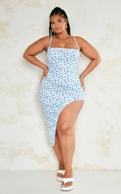 Plus Blue Ditsy Floral Lace Up Back Asymmetric Hem Midi Dress -US Dresses Sales Store a3a195d744155d1694b5075d47ab2173f0d14fb4 cnd8703 3