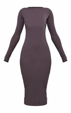 Basic Charcoal Ribbed Long Sleeve Midi Dress -US Dresses Sales Store a3acda729fd1f2e97bd80eabf80df8781e56b84d cnc3017 5