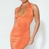 Orange Slinky Ruched Cross Neck Detail Bodycon Dress -US Dresses Sales Store a3cb8c054294da8dbfa61c4c5ecce4d3c82ca338 cnd7714 3
