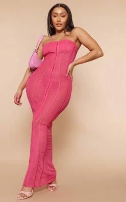 Shape Hot Pink Mesh Seam Detail Maxi Dress
