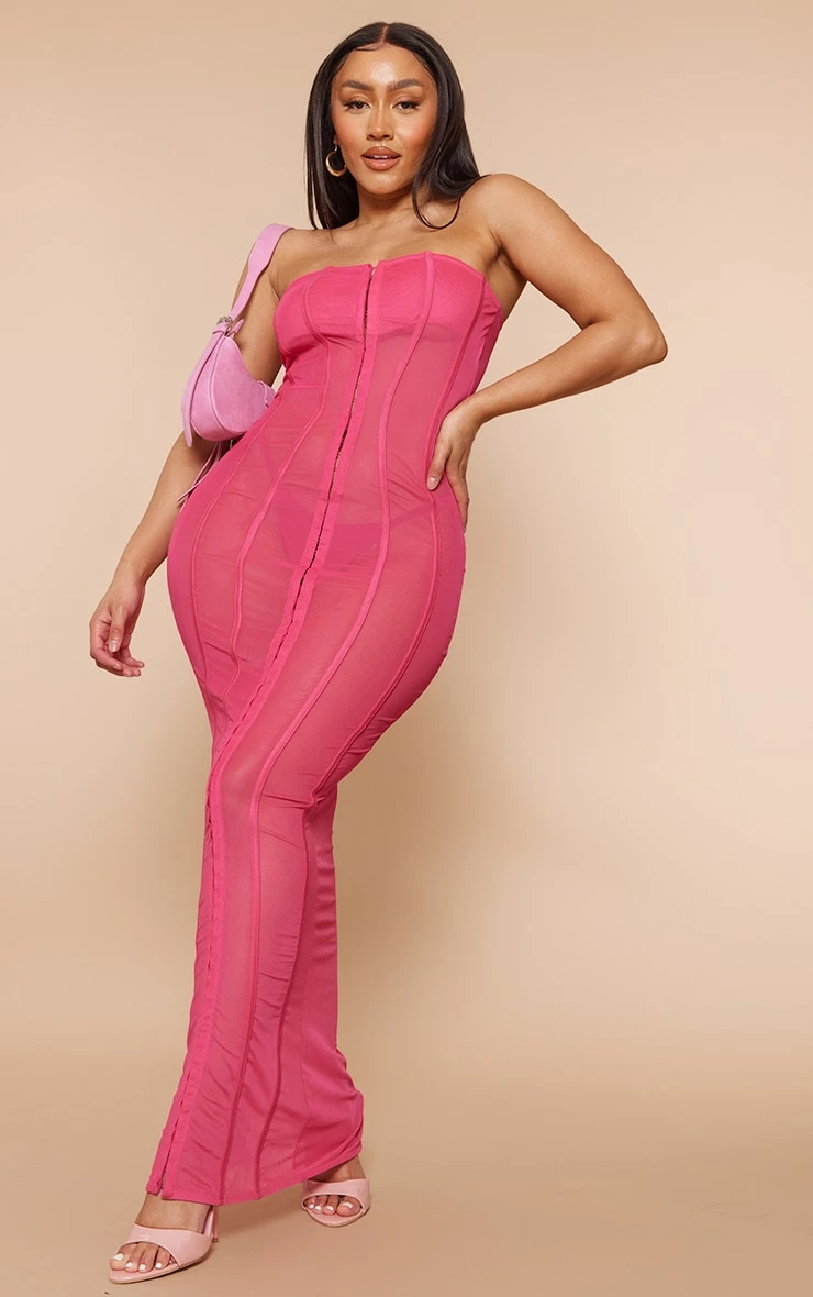 Shape Hot Pink Mesh Seam Detail Maxi Dress 3 Shape Hot Pink Mesh Seam Detail Maxi Dress
