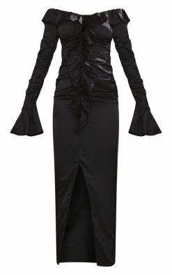 Black Ruffle Detail Ruched Long Sleeve Maxi Dress -US Dresses Sales Store a4f294edc5f0187fc1f835ba108988d17ffd7dd6 cnc3030 5