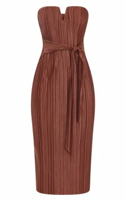 Chocolate Plisse V Bar Tie Waist Midi Dress -US Dresses Sales Store a5167510674c58c983007106f162385ae2e03273 cnb3677 5