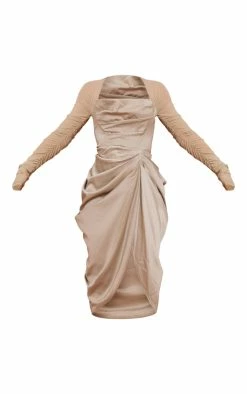 Sage Green Square Neck Ruched Mesh Sleeves Draped Midi Dress -US Dresses Sales Store a65c23e7283f680c7bf2375930c5a969cb93ab6f cna9135 5