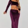 Shape Plum Velvet Square Neck Long Sleeve Cut Out Midaxi Dress
