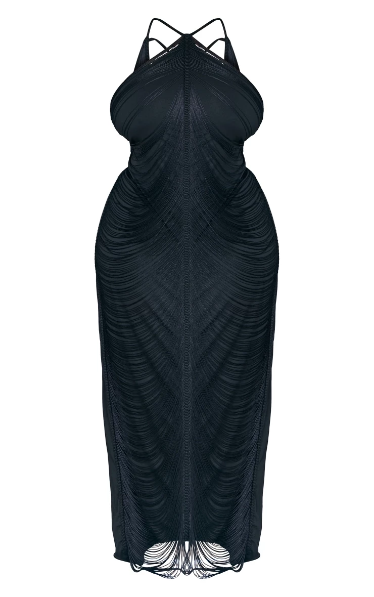 Plus Black Tassel Distressed Low Back Maxi Dress 7 Plus Black Tassel Distressed Low Back Maxi Dress - Image 5