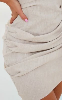Stone Linen Look Fold Over Ruched Bodycon Dress -US Dresses Sales Store a7618f88d38301bbea7ddb768512b6c4d0fda9dd cnd2223 4