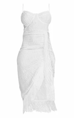 Plus White Devore Tassel Detail Underwired Draped Midi Dress -US Dresses Sales Store a86886e2e04607e52529087f78459737e12d6d06 cnb5216 5