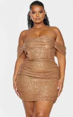 Plus Mocha Sequin Bardot Bodycon Dress -US Dresses Sales Store a879eb64495e13596777ede2fa6b82f63ee6a059 cmt8444 4