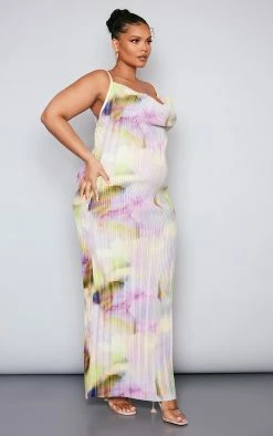 Plus Lilac Watercolour Printed Plisse Cowl Neck Maxi Dress -US Dresses Sales Store a9d0cfd8f535a9bef198fb776c5509dcc351b6d3 cne2075 3