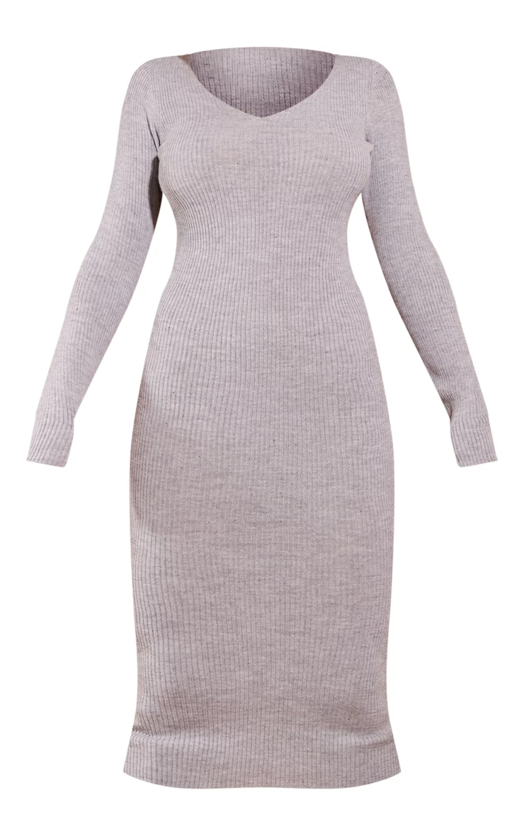 Grey V Neck Knit Midi Dress 7 Grey V Neck Knit Midi Dress - Image 5