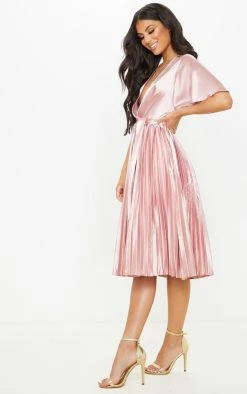 Mairee Dusty Pink Satin Pleated Midi Dress -US Dresses Sales Store aaac9e0440727b5e3a3a4e7d0e28a08b1bfc105f clr9577 4