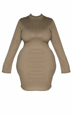 Plus Khaki Rib High Neck Bodycon Dress -US Dresses Sales Store ab50e6dccb50af6cbe49f52ef3e11fdf46b86ba5 cnd4821 5
