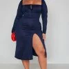 Plus Navy Puff Sleeve Tie Front Midi Dress -US Dresses Sales Store ae1239f8e5afc06d4b63036d655a606f93897b1a cnc2192 1