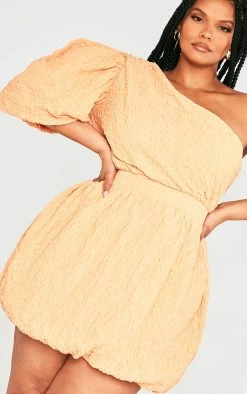 Plus Peach Textured One Shoulder Puffball Dress -US Dresses Sales Store ae5b61c1fe5707753120d0d292d1195b8893c2ad cne0768 4