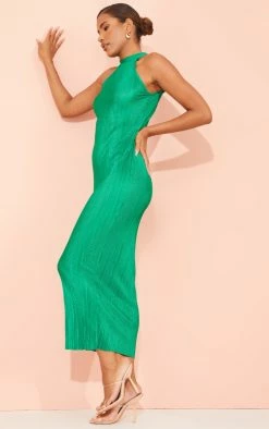 Green Plisse High Neck Midi Dress -US Dresses Sales Store af07dc5cc62e24f3df81ce2c6a67033cdeab1fe7 cmz2303 4