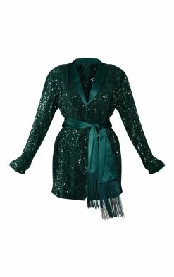 Emerald Green Sequin Tassel Tie Detail Blazer Dress -US Dresses Sales Store af5a01b3cca235ac4cbe93a746006c7ec1b136b2 cnb8717 5