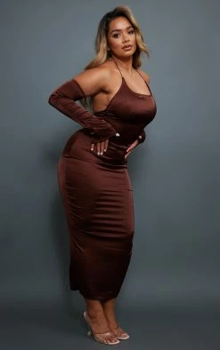 Shape Chocolate Brown Satin Halterneck Bardot Sleeve Midi Dress -US Dresses Sales Store af852006dd08679507a40a0bd88c23228be8ef0d cnc4676 3