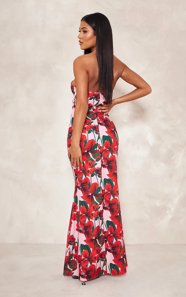 Tall Pink Floral Print Plunge Maxi Dress 4 Tall Pink Floral Print Plunge Maxi Dress - Image 2