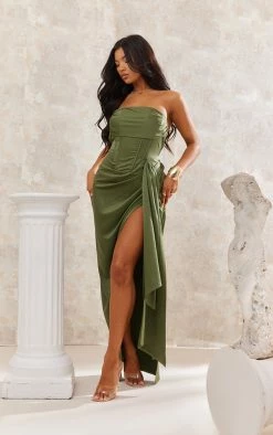 Khaki Satin Draped Bandeau Corset Midaxi Dress -US Dresses Sales Store b065f7c75be0f5a4867fea1cdb15a4ac540bf54c cnd3528 3