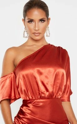 Rust Satin One Shoulder Ruched Skirt Midi Dress -US Dresses Sales Store b10cca8d6971c0ed69d842faf29866c29d8d72e9 cmf9062 5